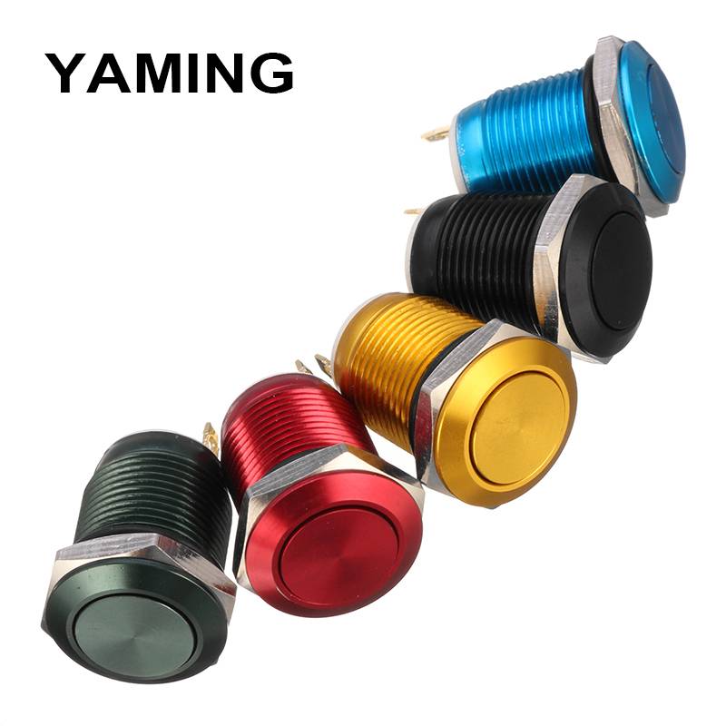 12mm Metal Push Button Switch Momentary Reset Flat/high Head Round 2pins 1no Oxidize Black/ Green/ Yellow/ Red/ Blue